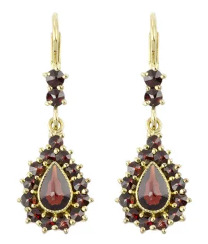 Victorian Bohemian Czech Garnet Pear Shape Teardrop Earrings in 14K Gold and Sterling Silver Vermeil