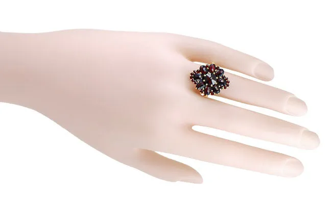 Victorian Style Bohemian Garnet Cocktail Ring in 14 Karat Gold and Sterling Vermeil