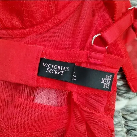 Victoria's Secret Red Lace Unlined Corset Teddy Size 36C