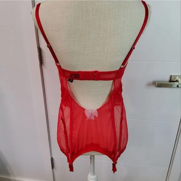 Victoria's Secret Red Lace Unlined Corset Teddy Size 36C