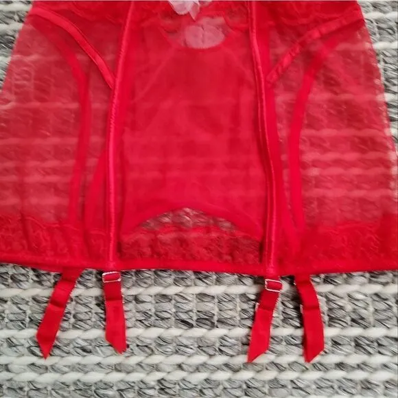 Victoria's Secret Red Lace Unlined Corset Teddy Size 36C