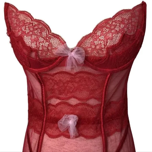 Victoria's Secret Red Lace Unlined Corset Teddy Size 36C