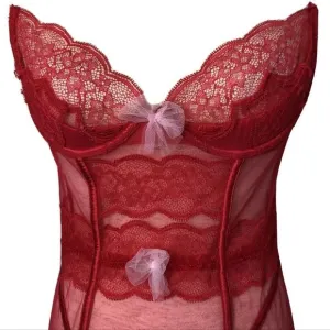 Victoria's Secret Red Lace Unlined Corset Teddy Size 36C