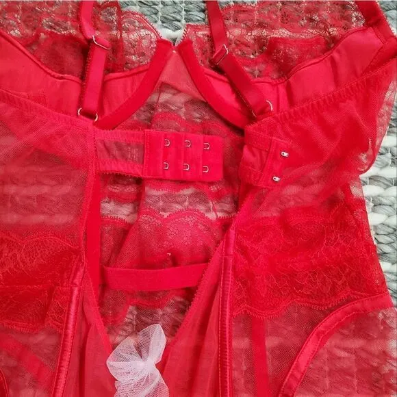 Victoria's Secret Red Lace Unlined Corset Teddy Size 36C