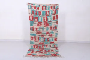 Vintage Handmade Moroccan Rug – Geometric Red & Teal Design 2.9 x 6.7 ft