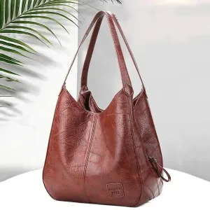 Vintage Leather Large Capacity Marble Grain Shoulder Bag