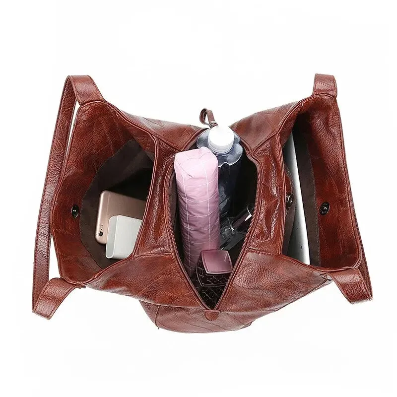 Vintage Leather Large Capacity Marble Grain Shoulder Bag