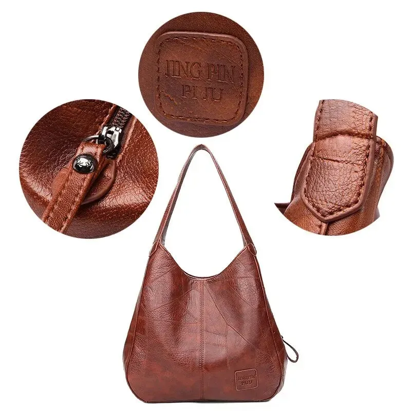 Vintage Leather Large Capacity Marble Grain Shoulder Bag