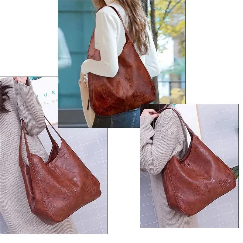 Vintage Leather Large Capacity Marble Grain Shoulder Bag