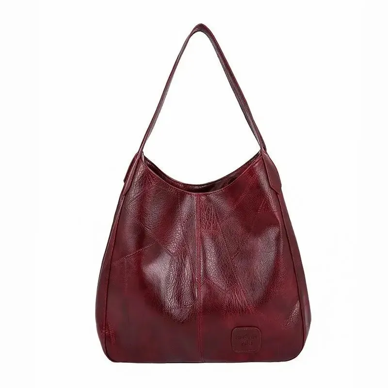 Vintage Leather Large Capacity Marble Grain Shoulder Bag