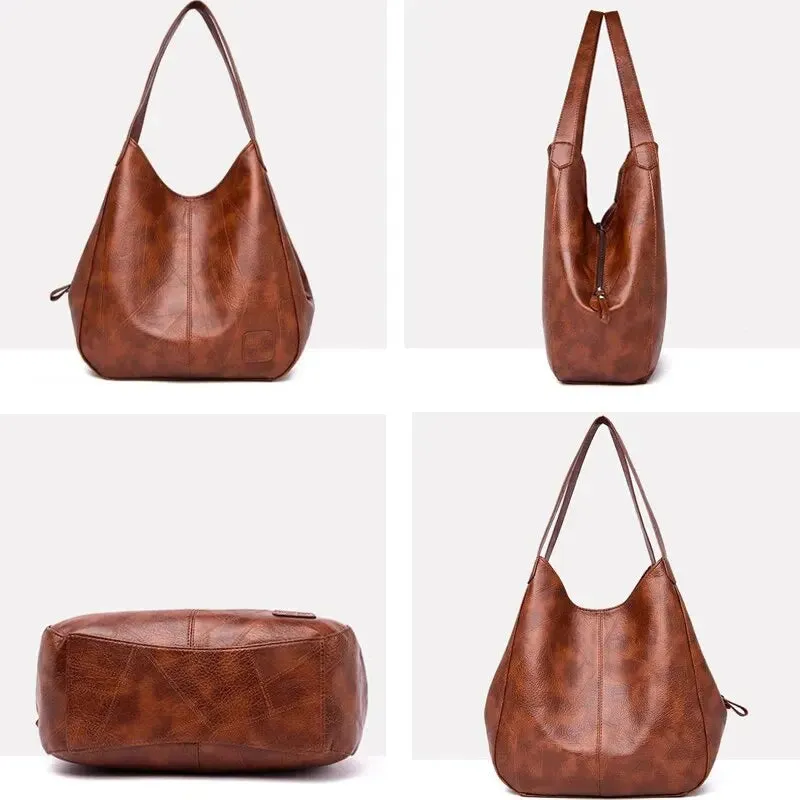 Vintage Leather Large Capacity Marble Grain Shoulder Bag