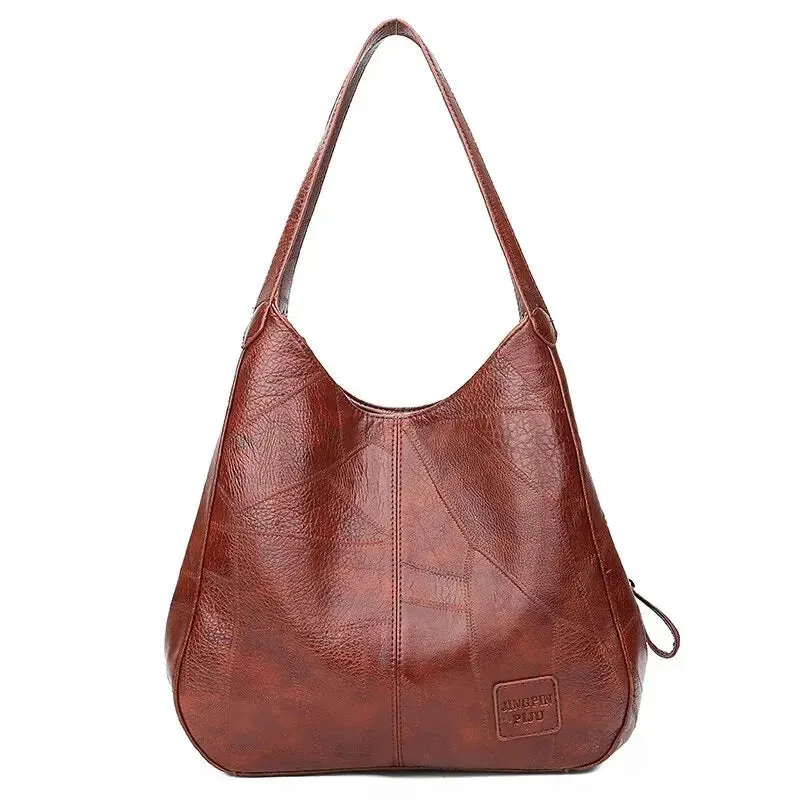 Vintage Leather Large Capacity Marble Grain Shoulder Bag