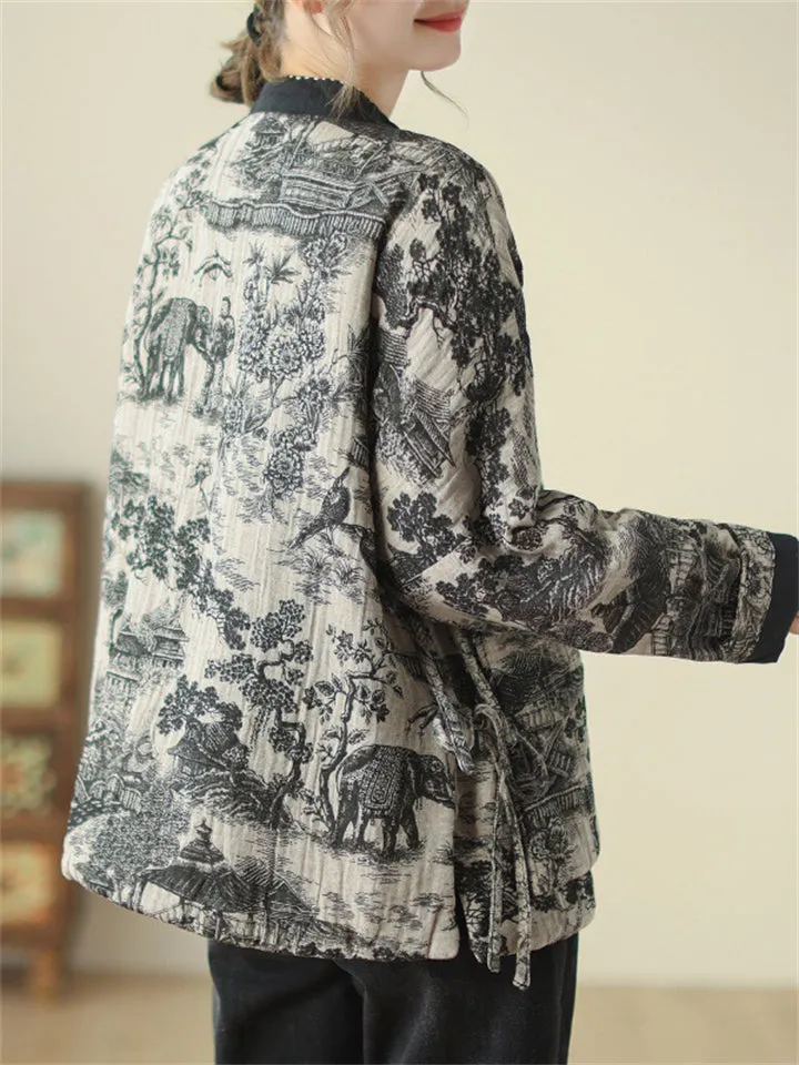 Vintage Literary Ethnic Style Cotton Jackets for Ladies