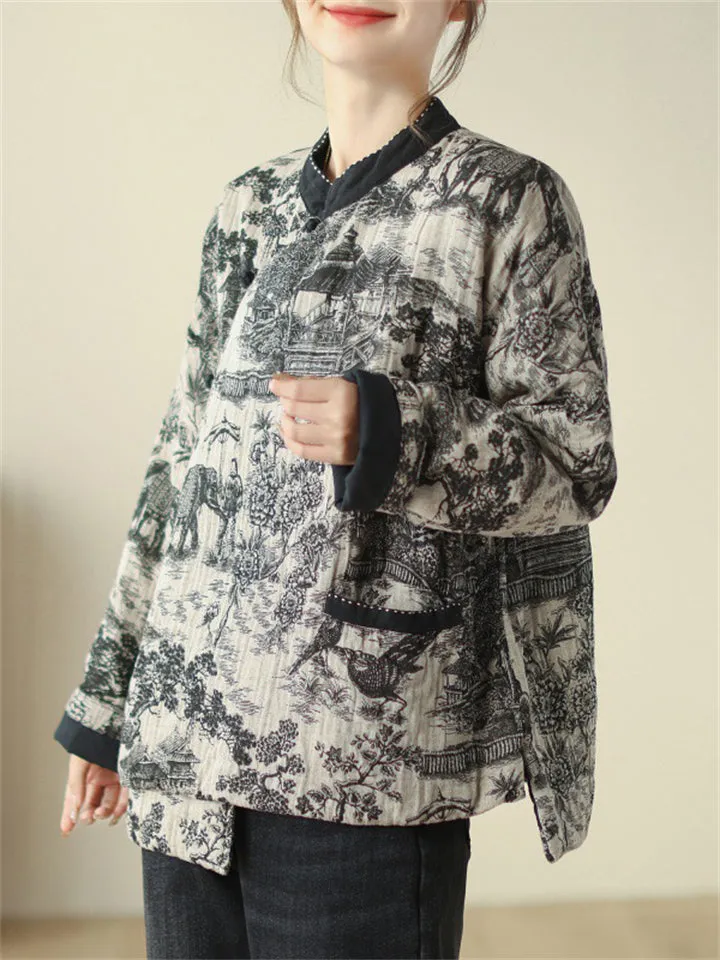 Vintage Literary Ethnic Style Cotton Jackets for Ladies