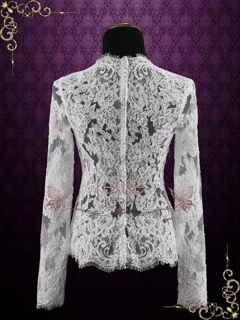 Vintage Style Wedding Lace Top with Long Sleeves | Hudson