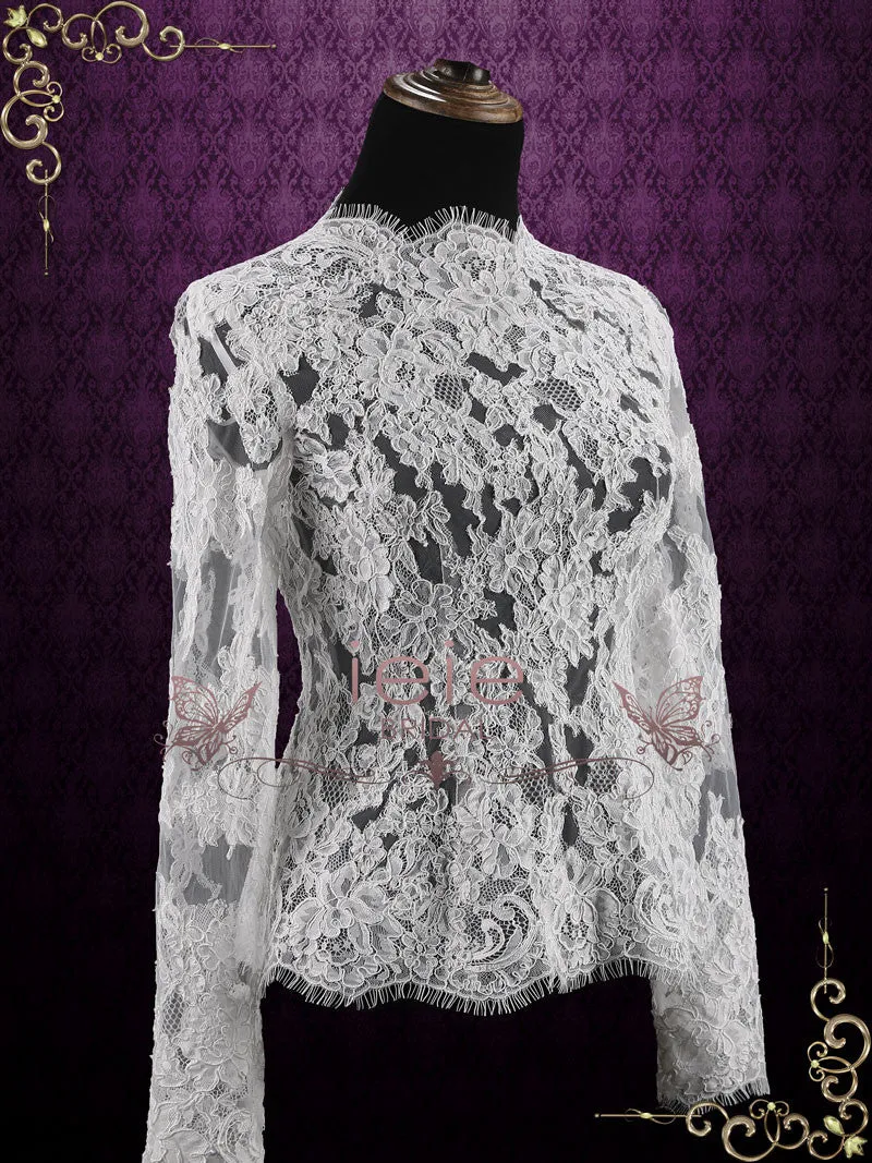 Vintage Style Wedding Lace Top with Long Sleeves | Hudson