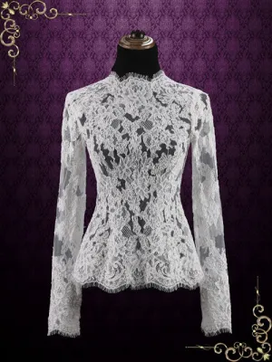 Vintage Style Wedding Lace Top with Long Sleeves | Hudson