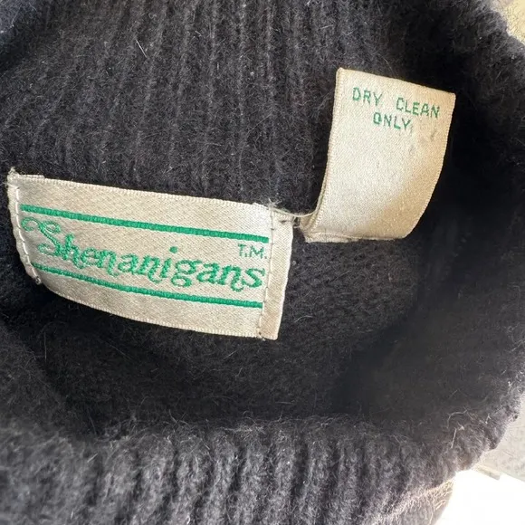 VTG Shenanigans Angora &amp; Wool Pullover Knit Long Sleeve Sweater Black Women's L