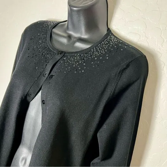 VTG 90s Y2K Ungaro cardigan black sequin Round neck Silk Knit Lightweight M