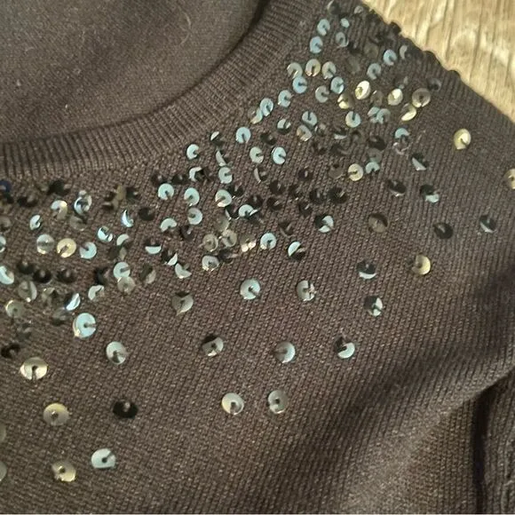 VTG 90s Y2K Ungaro cardigan black sequin Round neck Silk Knit Lightweight M