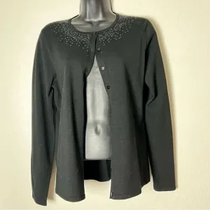VTG 90s Y2K Ungaro cardigan black sequin Round neck Silk Knit Lightweight M