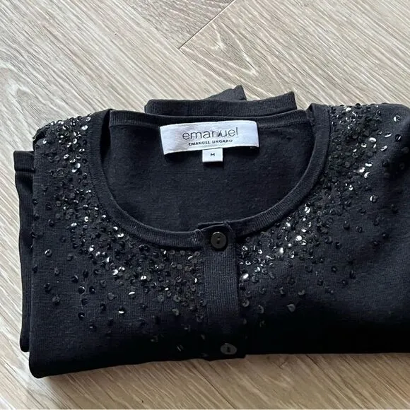 VTG 90s Y2K Ungaro cardigan black sequin Round neck Silk Knit Lightweight M