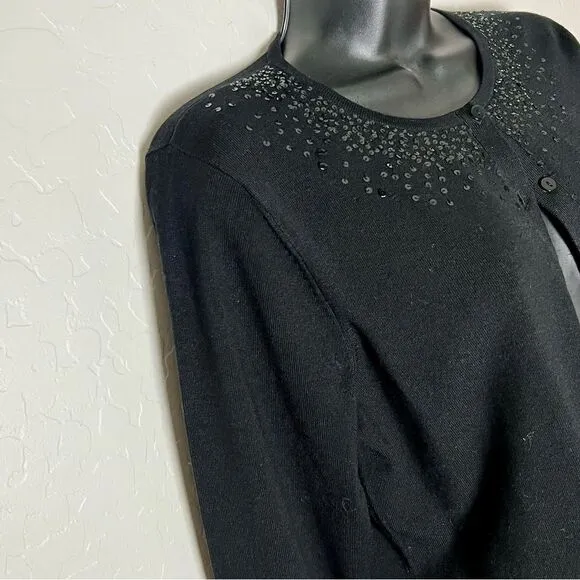 VTG 90s Y2K Ungaro cardigan black sequin Round neck Silk Knit Lightweight M