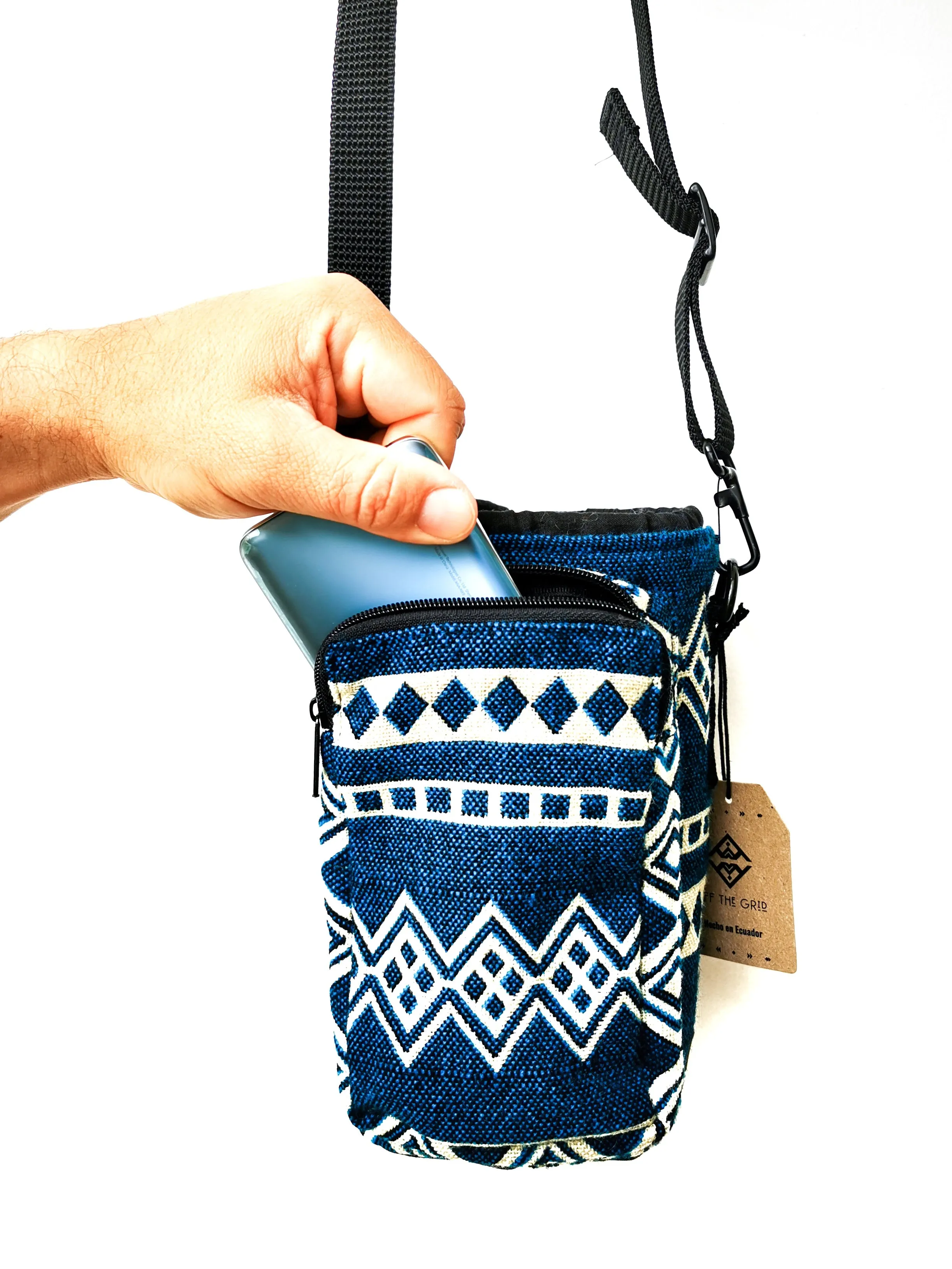 Water Bottle Sleeve Holder with Strap & Pocket | Laguna Blue