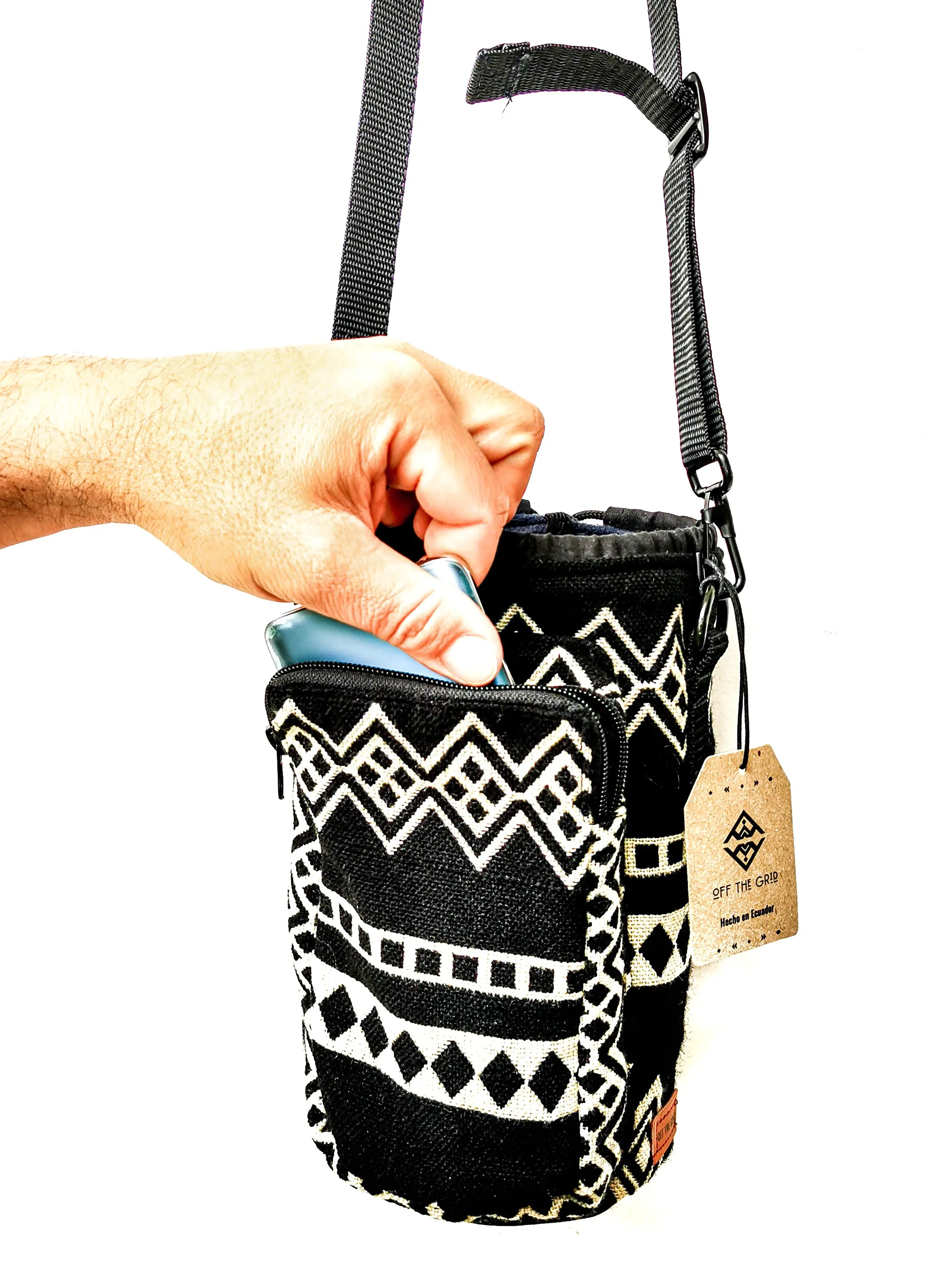 Water Bottle Sleeve Holder with Strap & Pocket | Obsidian Black