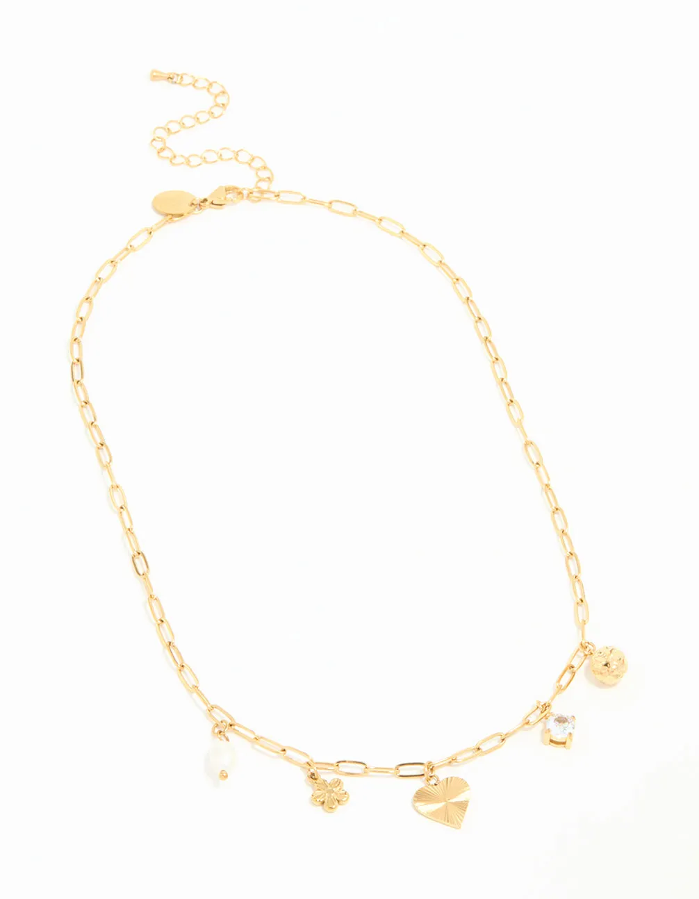 Waterproof Gold Plated Stainless Flower & Heart Charm Necklace