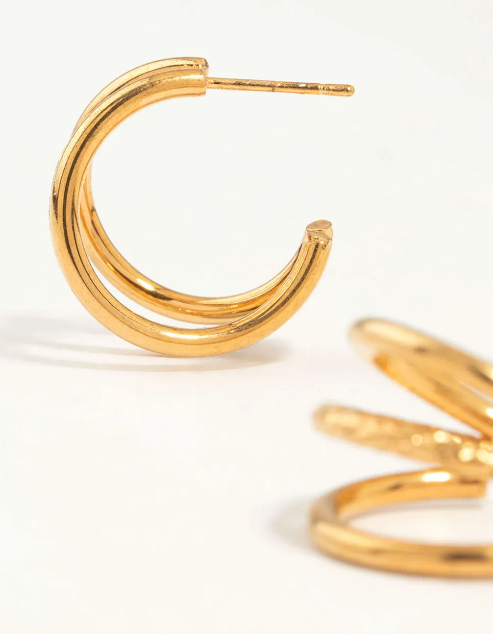 Waterproof Gold Plated Stainless Steel Triple Illusion Hoop Earrings