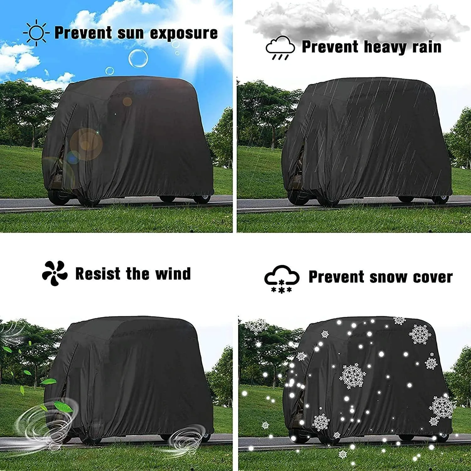 Waterproof Golf Cart Cover - 242 X 122 X 168 Cm - Black