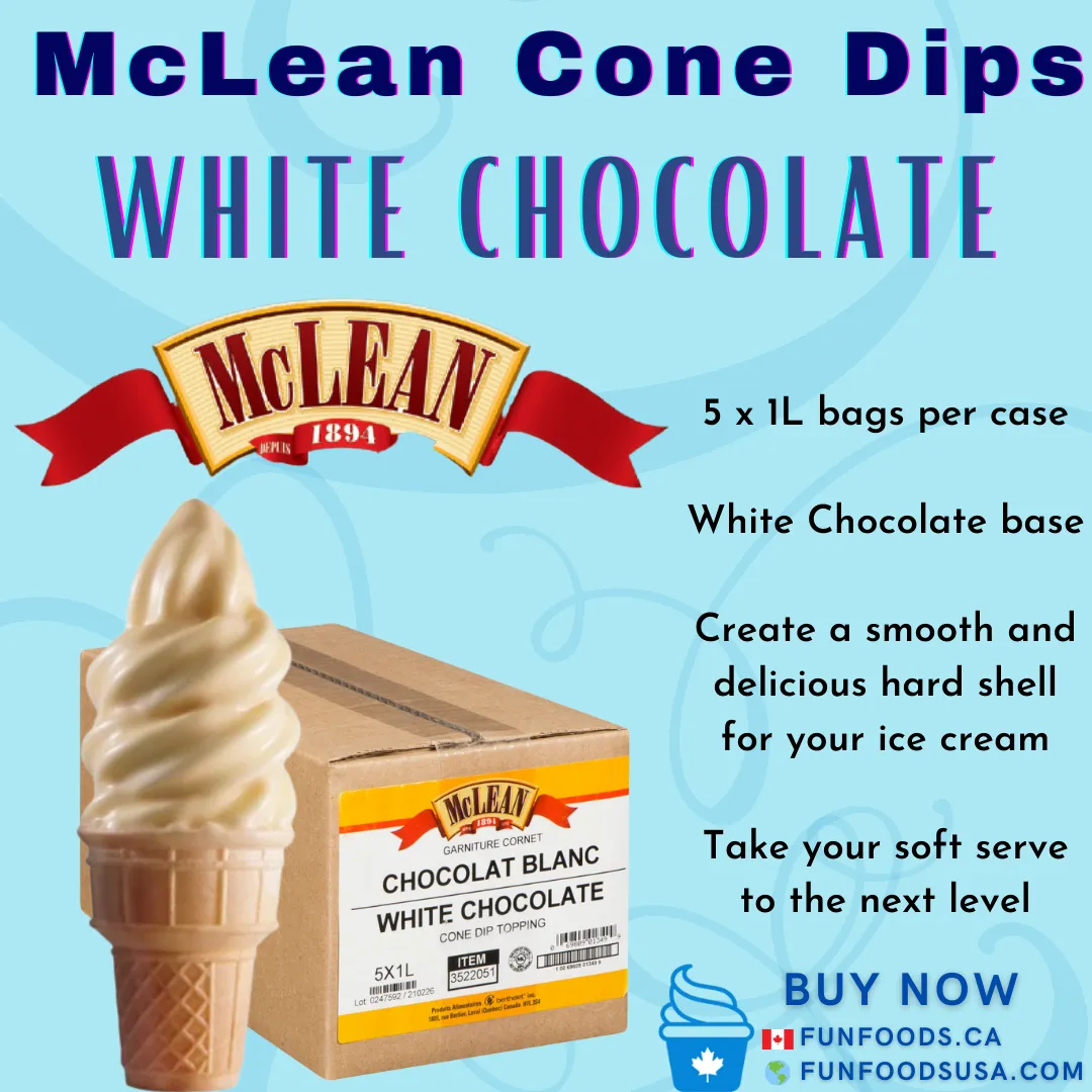White Chocolate Cone Dip Coating (Case = 5 x 1L Bags)  by McLean Canada