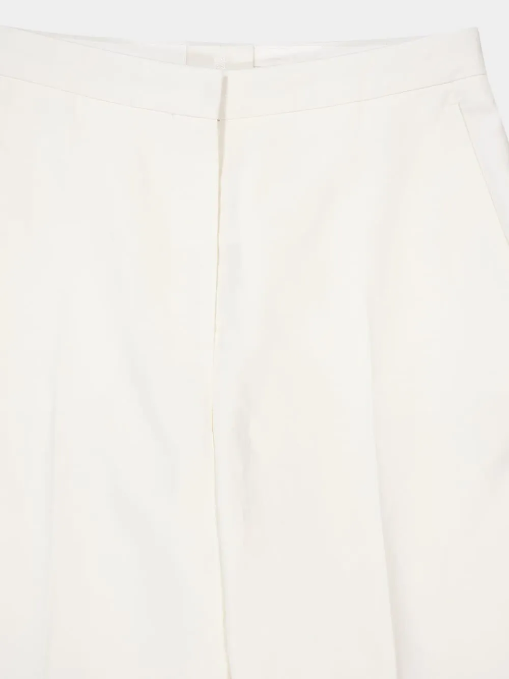 White Flared Linen Canvas Trousers