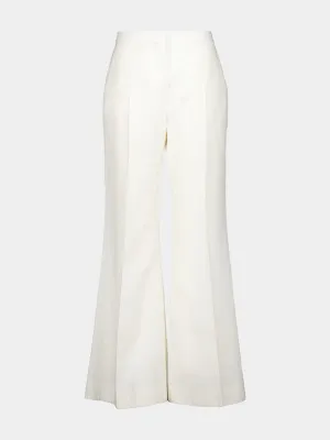 White Flared Linen Canvas Trousers