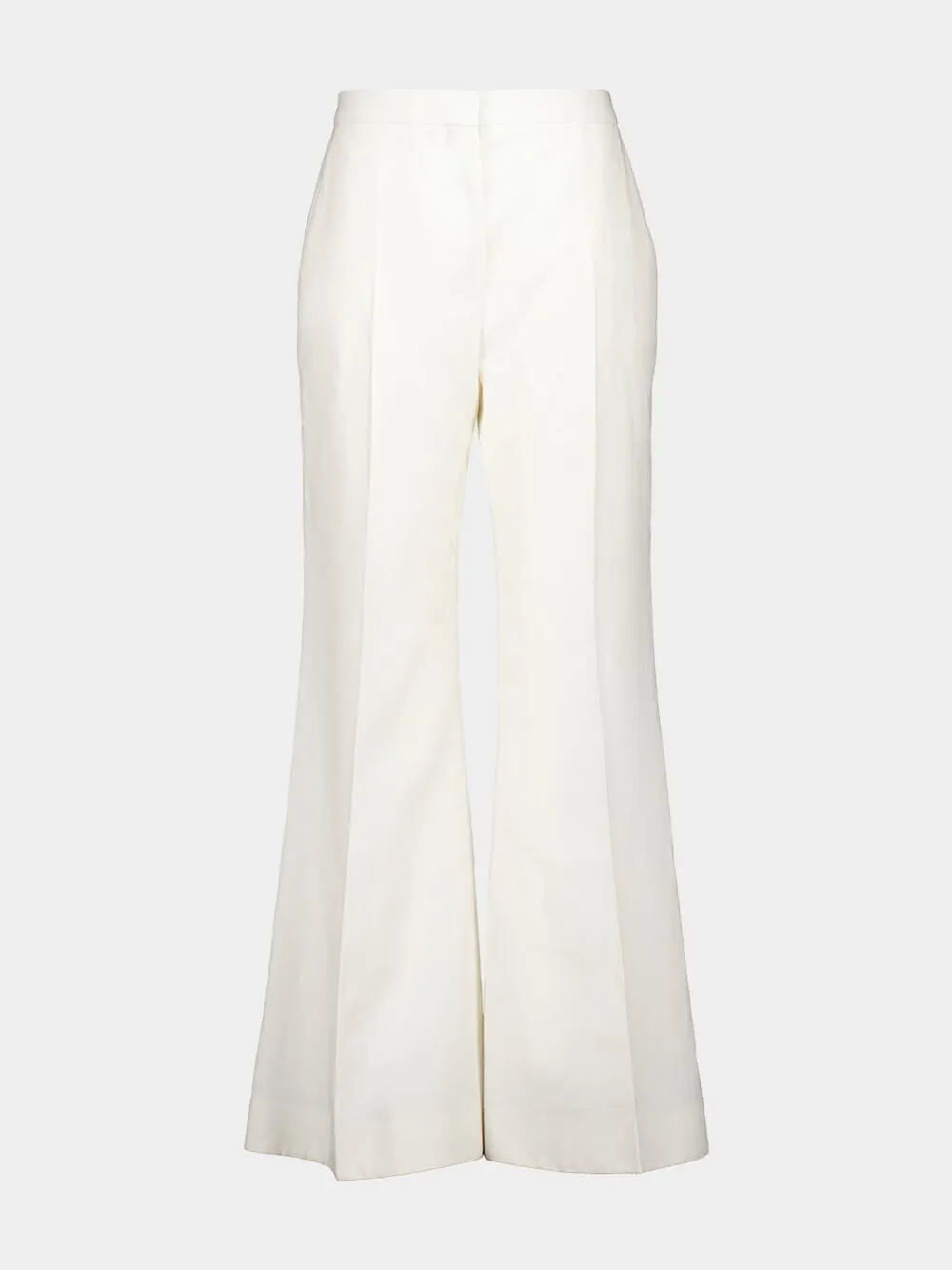 White Flared Linen Canvas Trousers