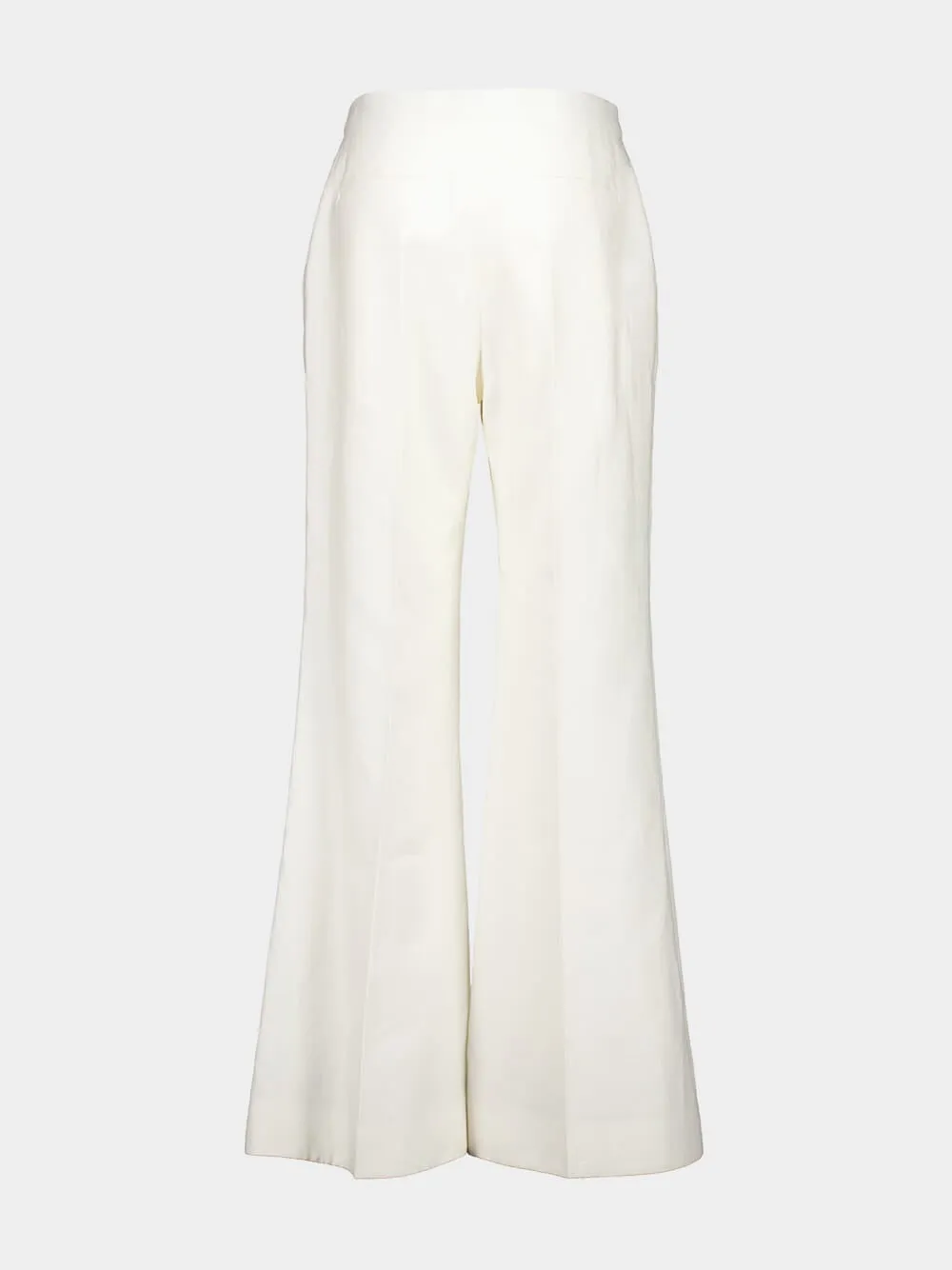 White Flared Linen Canvas Trousers