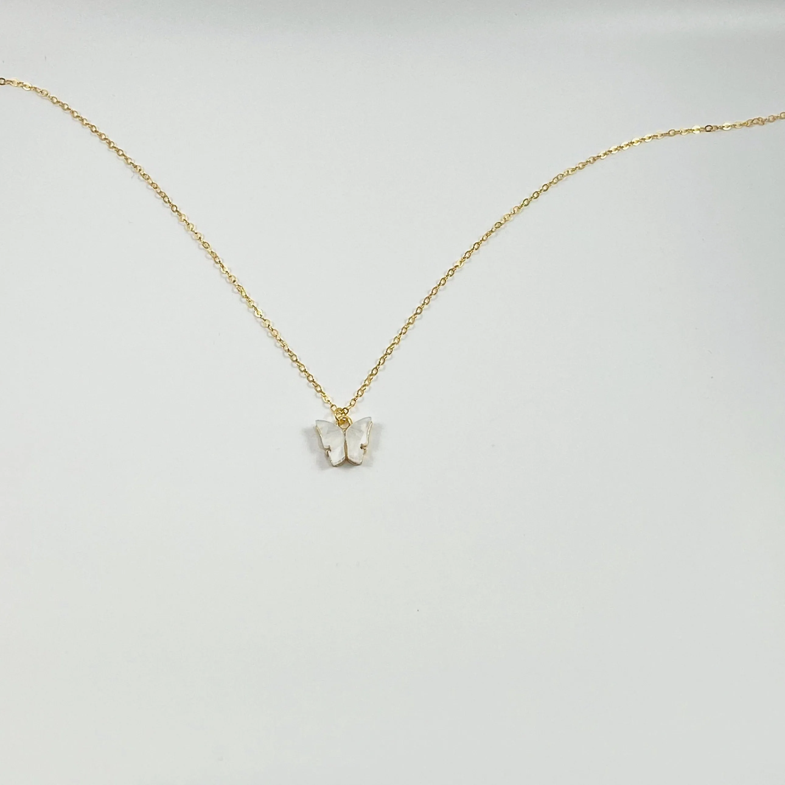 White Pearl Butterfly 14K Gold Necklace