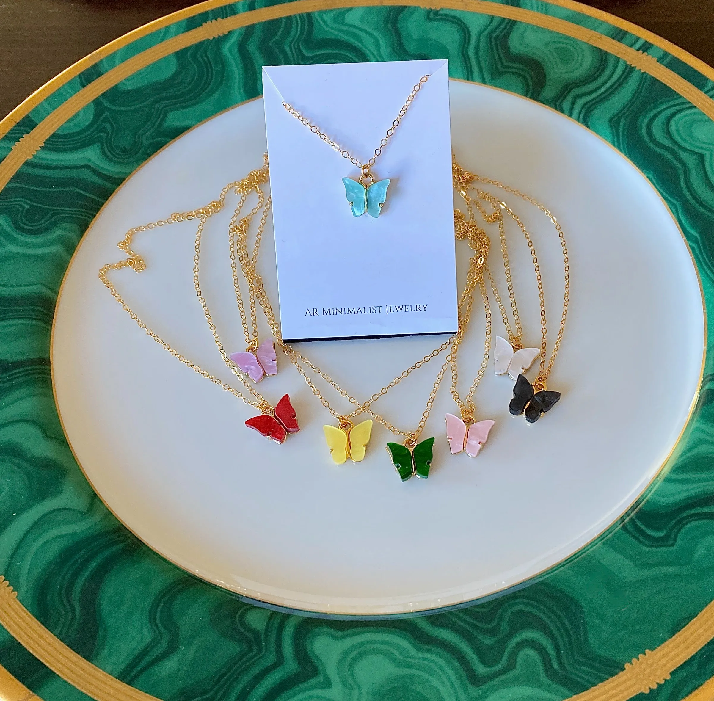 White Pearl Butterfly 14K Gold Necklace