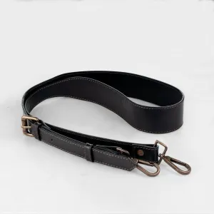 Wide Taper - Antique Brass Hardware and Italian Leather Black Shoulder Strap