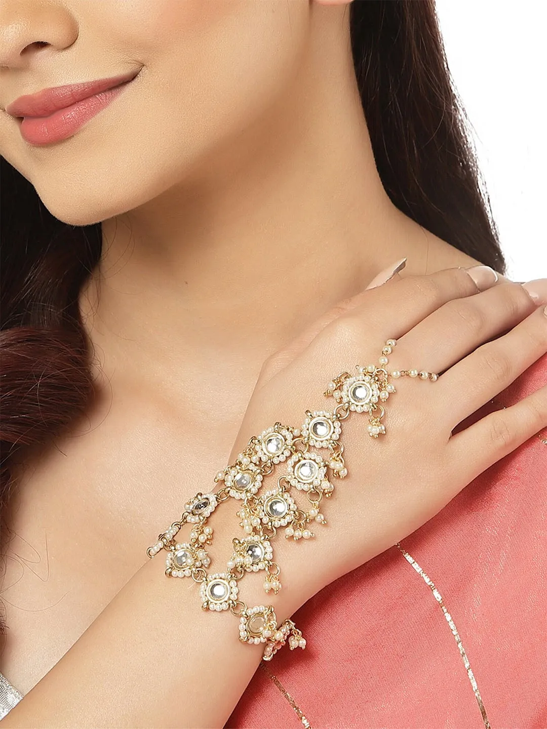 Women Gold-Toned Handcrafted Gold-Plated Hathphool