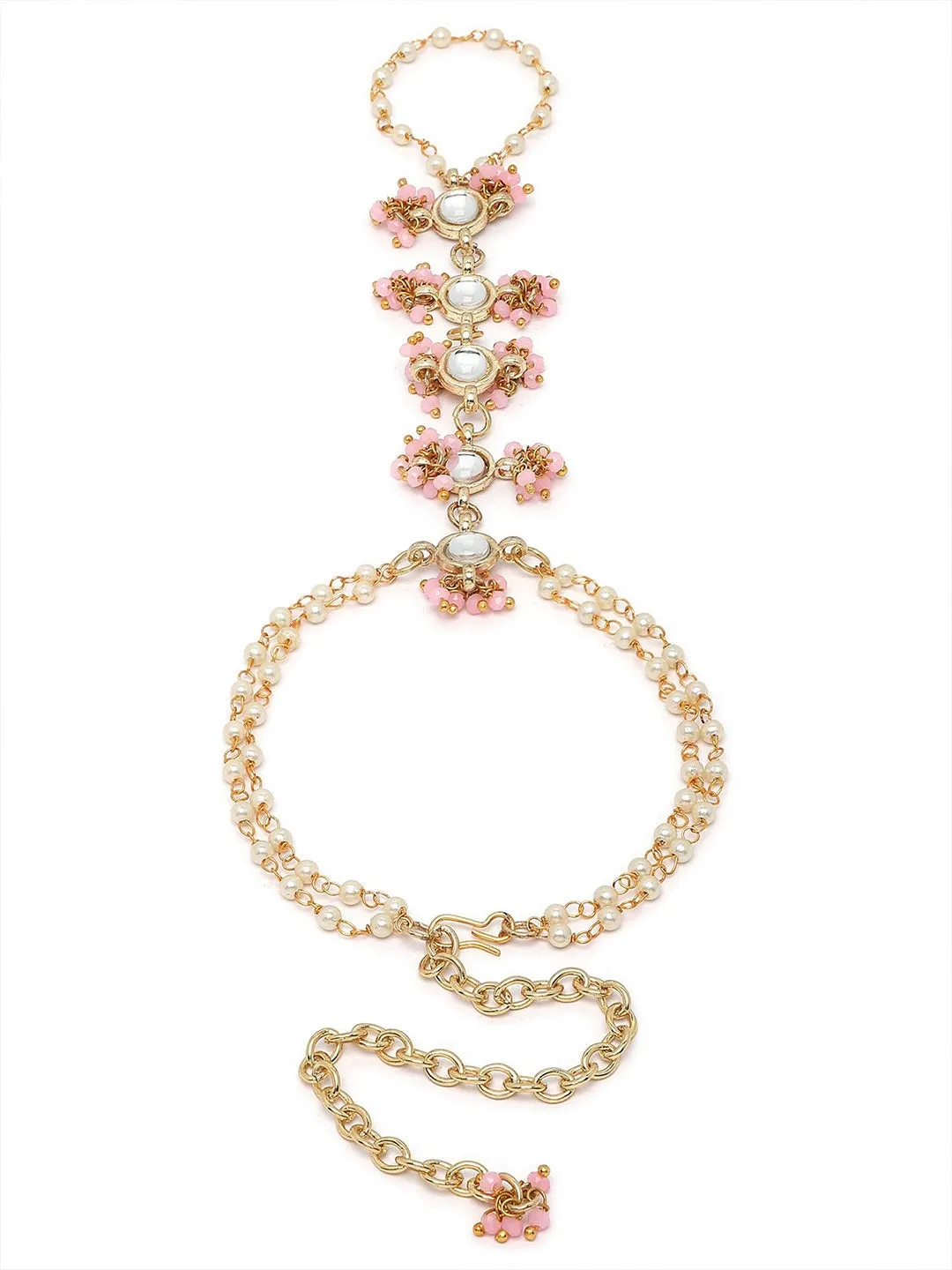 Women Pink Kundan Gold-Plated Hathphool