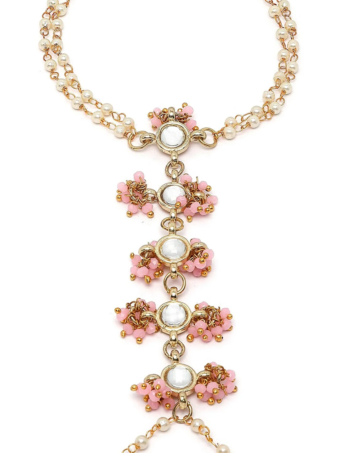 Women Pink Kundan Gold-Plated Hathphool