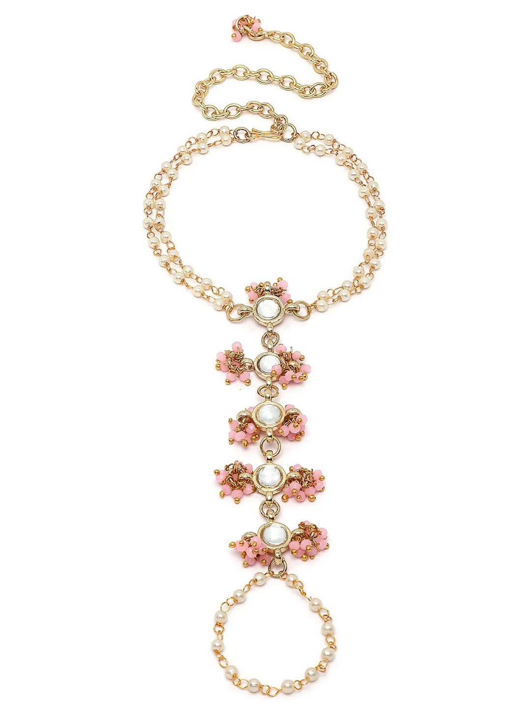 Women Pink Kundan Gold-Plated Hathphool