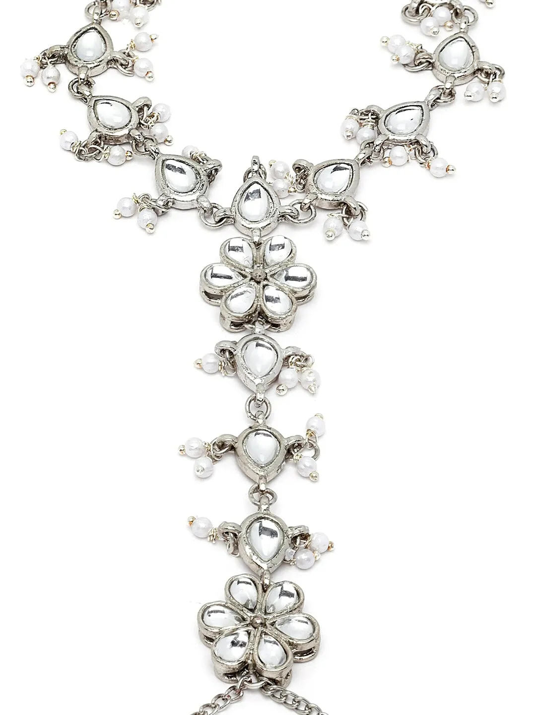 Women Silver-Plated Karatcart Oxidised Kundan Hathphool