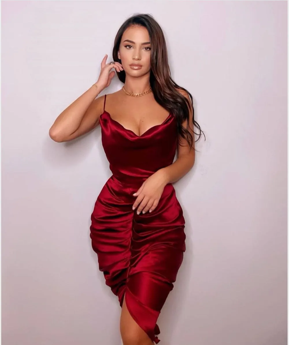 Women's Red Sling Evening Dress Package Hip Dresses