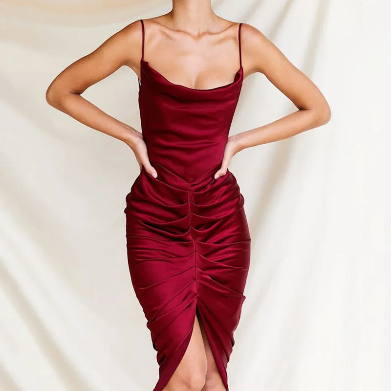 Women's Red Sling Evening Dress Package Hip Dresses
