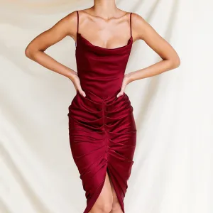 Women's Red Sling Evening Dress Package Hip Dresses