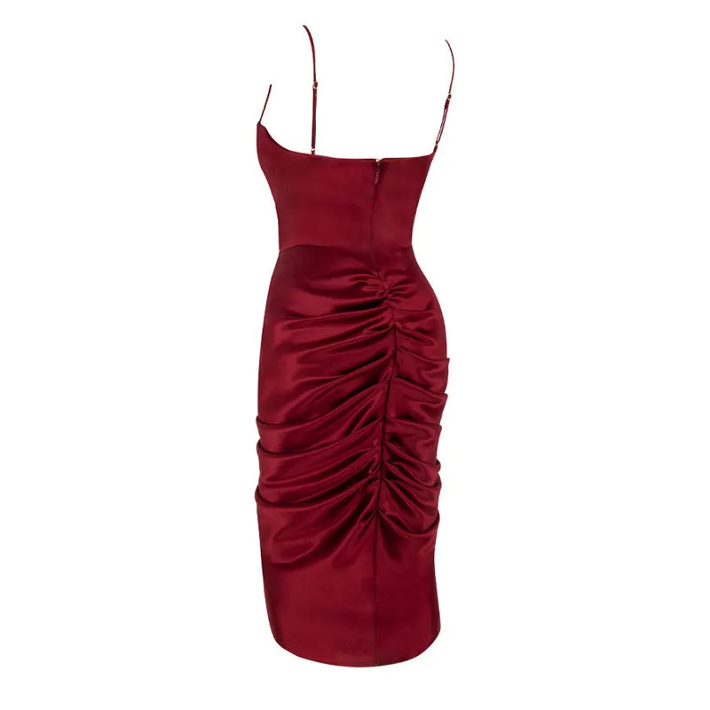 Women's Red Sling Evening Dress Package Hip Dresses