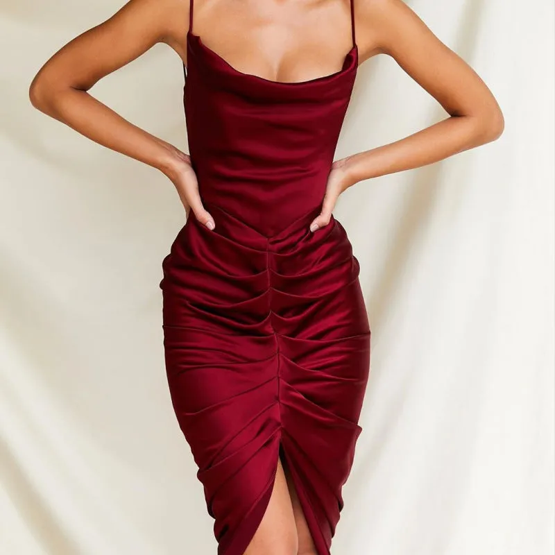 Women's Red Sling Evening Dress Package Hip Dresses